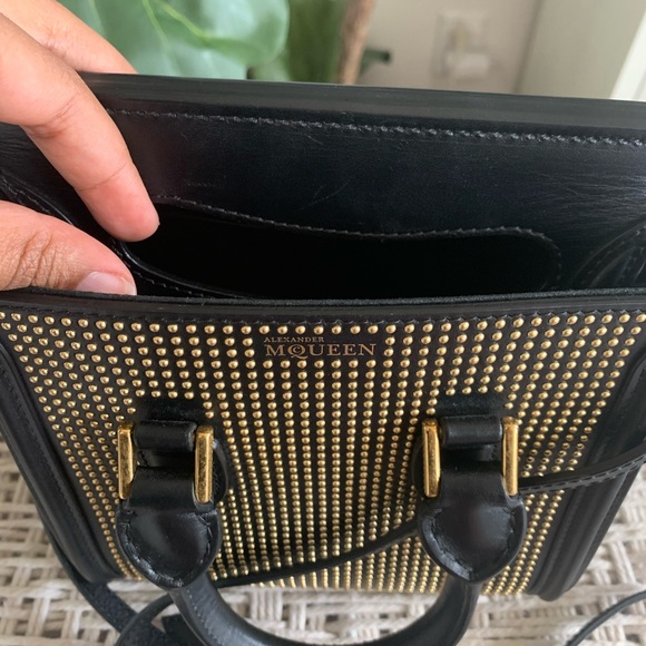 Alexander McQueen Leather Mini Heroine Black Gold Studded Tote - Picture 9 of 16